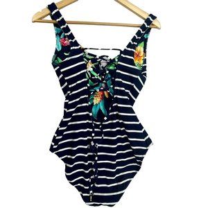 Tommy Bahama Orchid Garden Reversible Black One-Piece Swimsuit Women Size 6 NWOT
